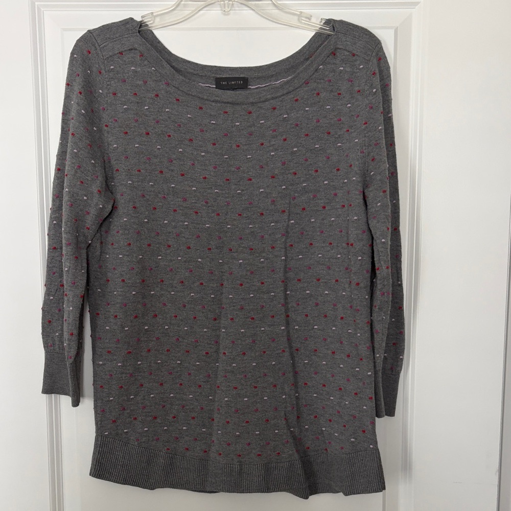 The Limited Gray Sweater with Red Dots